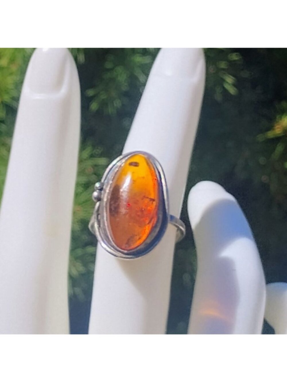 Vintage Handmade Baltic Amber Ring in Sterling Silver Setting Size 6.5 Oval